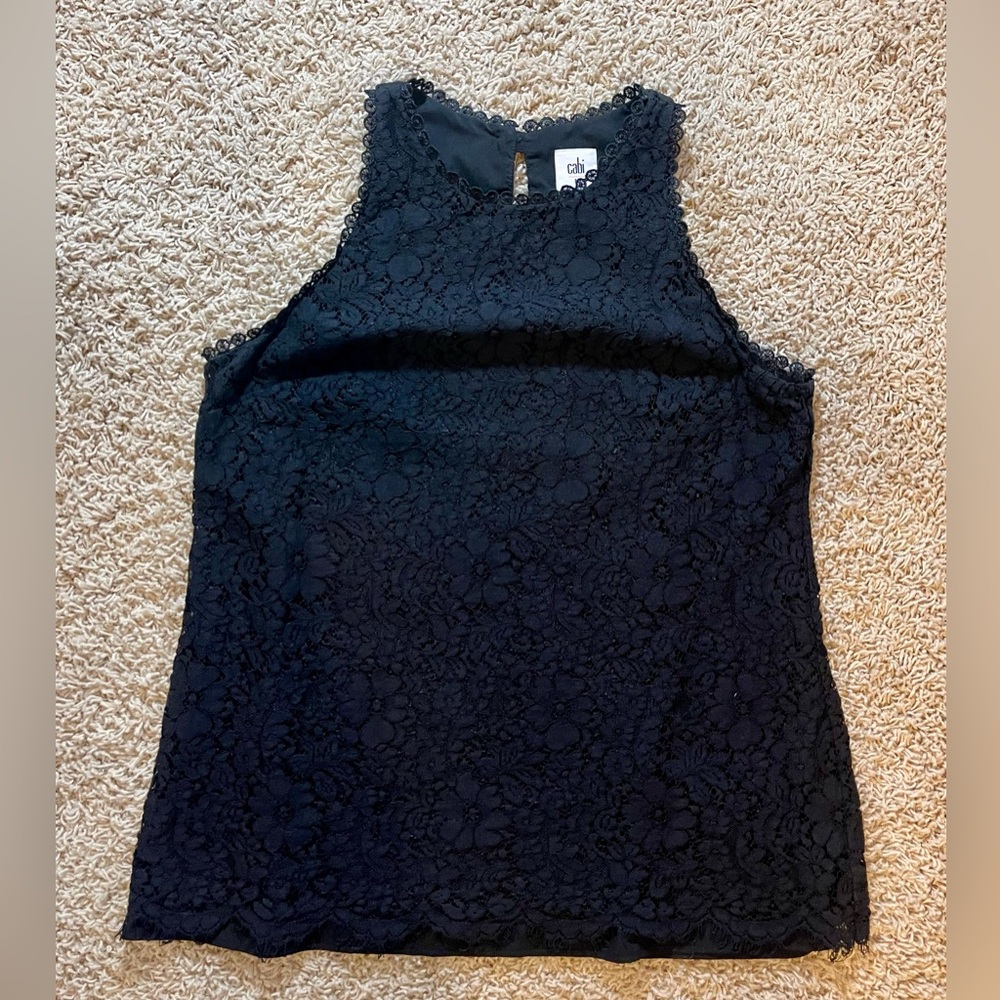 Cabi Display Lace Tunic Tank Top Size Medium Black Sleeveless 3605